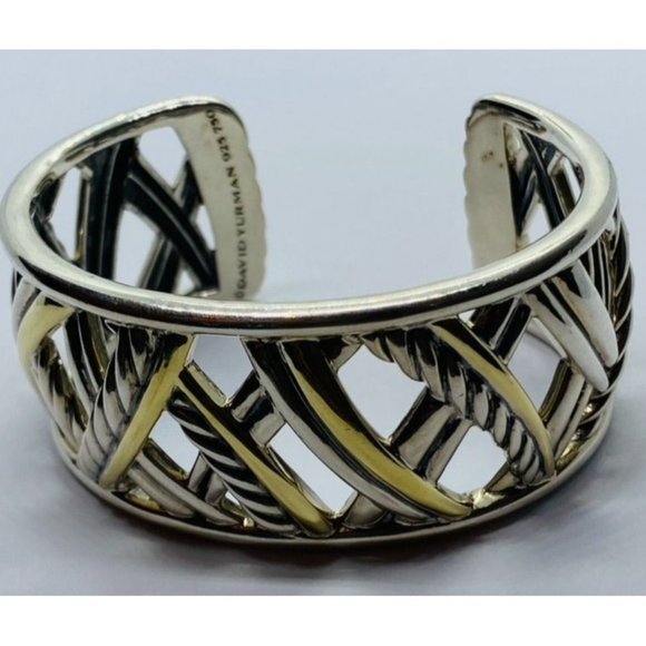 David Yurman Sterling Silver 18k Gold Papyrus Two Tone Wide Cuff Bangle Bracelet - Picture 1 of 10